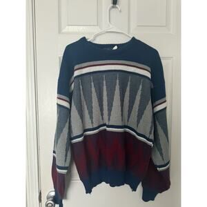 Atlas Geometric Oversized Blue, Gray, Red Crewneck Sweater made in USA Sz: XL